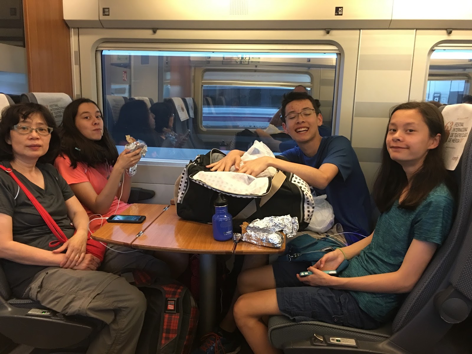 Lunch with phones on a Spanish high speed train